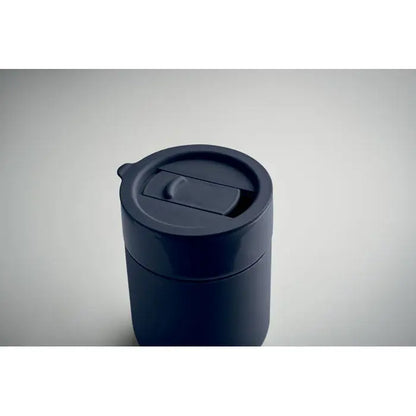 Pahar ceramic 330 ml albastru închis termos călătorie izolat cu design minimalist și capac cu orificiu de băut integrat