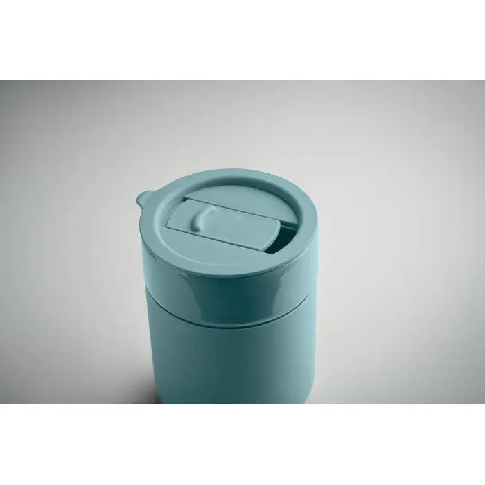Pahar ceramic 330 ml este un termos de călătorie din ceramică mate teal cu capac rabatabil pentru băut facil