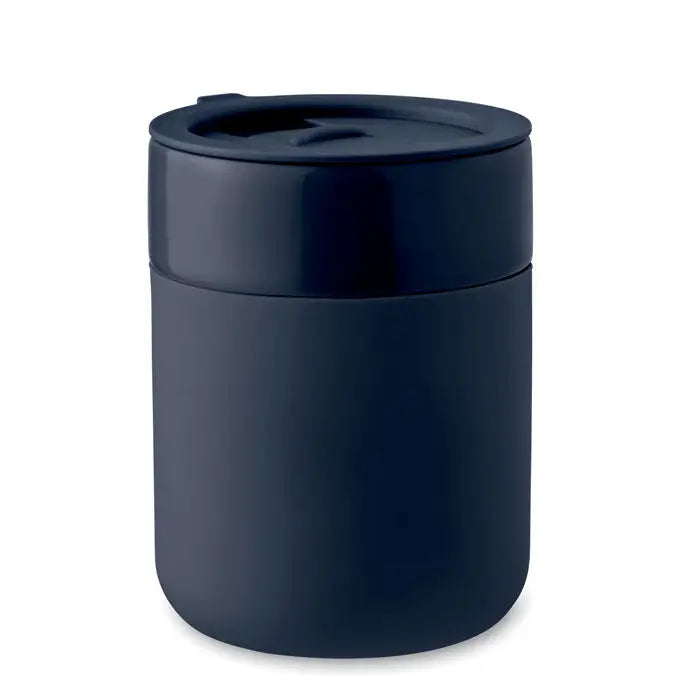 Recipient alimentar ceramic pahar 330 ml albastru închis izolat cu capac asortat și finisaj mat neted