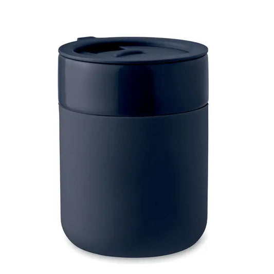 Recipient alimentar ceramic pahar 330 ml albastru închis izolat cu capac asortat și finisaj mat neted