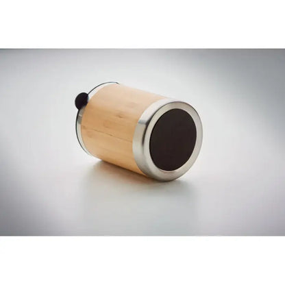 Pahar cu capac din bambus 250ml cu inel din otel inoxidabil periat si pedala neagra din plastic