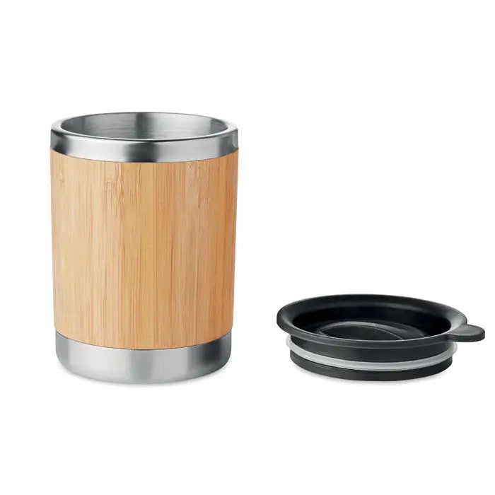 Pahar cu capac din bambus 250ml din otel inoxidabil cu capac negru din silicon izolat termic
