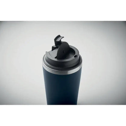 Navy blue pahar cu captuseala ceramica 350 ml cu capac flip-top negru si margine argintie pentru calatorii