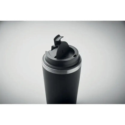 Pahar cu captuseala ceramica 350 ml negru cu margine argintie si capac flip-top pentru calatorii izolat termic