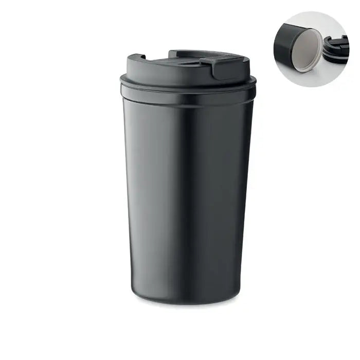 Pahar cu captuseala ceramica de 450 ml cu finisaj mat negru si capac flip-top securizat