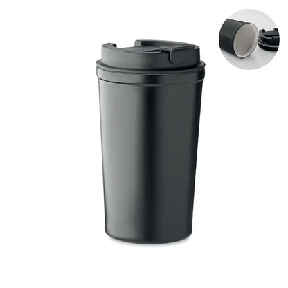 Pahar cu captuseala ceramica de 450 ml cu finisaj mat negru si capac flip-top securizat
