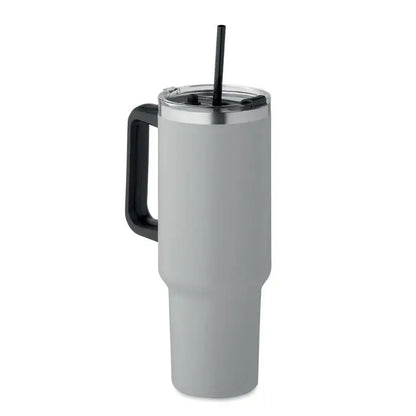 Gri pahar cu perete dublu 1200ml izolat cu mâner negru și pai pentru băuturi reci și calde