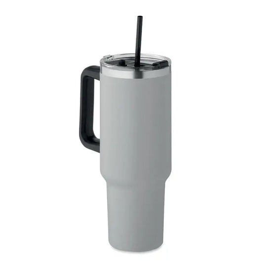 Gri pahar cu perete dublu 1200ml izolat cu mâner negru și pai pentru băuturi reci și calde