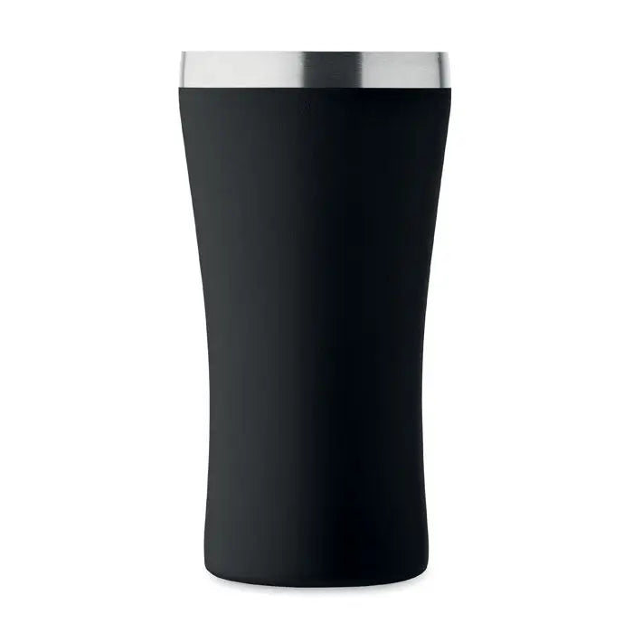 Pahar cu perete dublu 160 ml negru izolat cu corp curbat si margine argintie lucioasa