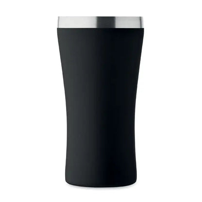 Pahar cu perete dublu 160 ml negru izolat cu corp curbat si margine argintie lucioasa