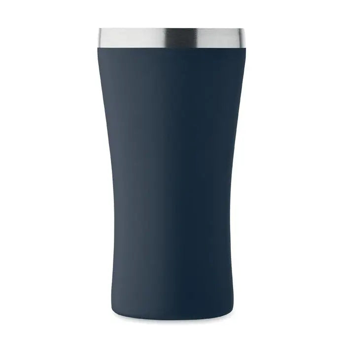 Pahar cu perete dublu 160 ml albastru navy cu margine metalica argintie ideal pentru bauturi calde sau reci