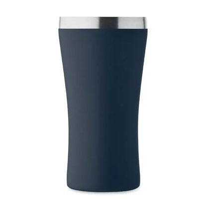 Pahar cu perete dublu 160 ml albastru navy cu margine metalica argintie ideal pentru bauturi calde sau reci