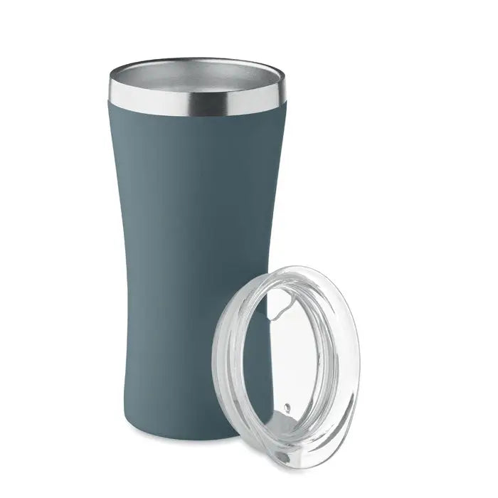 Pahar cu perete dublu 160 ml teal mat izolat cu margine din otel inoxidabil si capac transparent din plastic