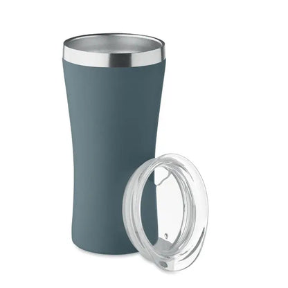 Pahar cu perete dublu 160 ml teal mat izolat cu margine din otel inoxidabil si capac transparent din plastic