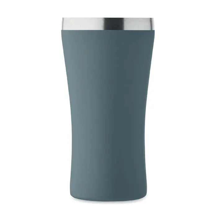 Pahar cu perete dublu 160 ml invelit intr-un termoizolant mat teal cu margine argintie lustruita