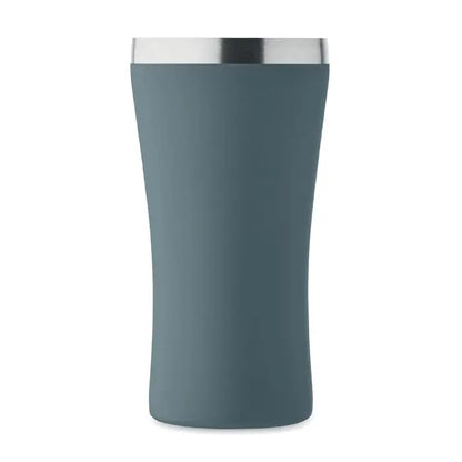 Pahar cu perete dublu 160 ml invelit intr-un termoizolant mat teal cu margine argintie lustruita