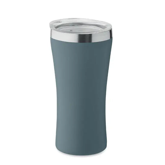Pahar cu perete dublu 160 ml teal mat, izolat, cu capac transparent si margine argintie