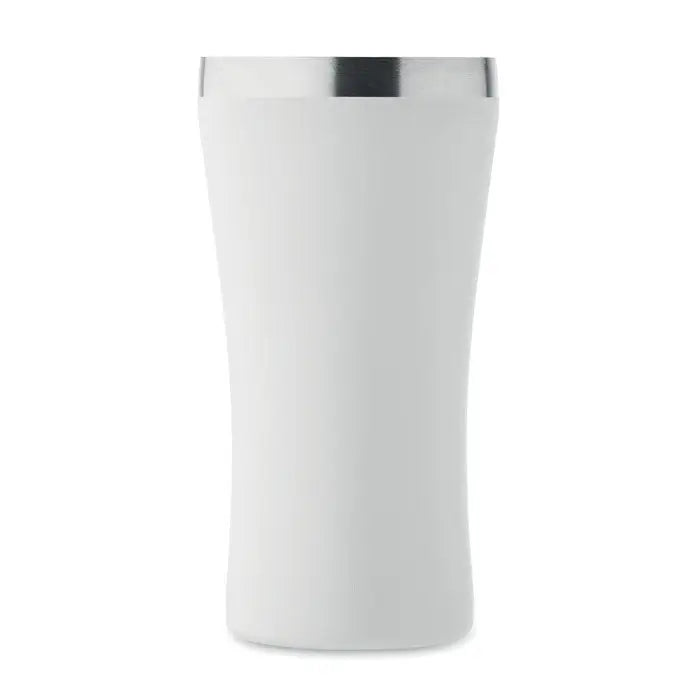 Pahar cu perete dublu alb izolant de 160 ml cu margine argintie din metal pentru bauturi calde si reci