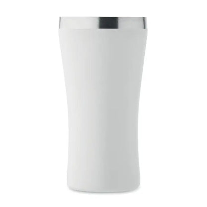 Pahar cu perete dublu alb izolant de 160 ml cu margine argintie din metal pentru bauturi calde si reci