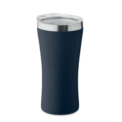 Pahar cu perete dublu 160 ml albastru închis izolat cu capac transparent și margine argintie