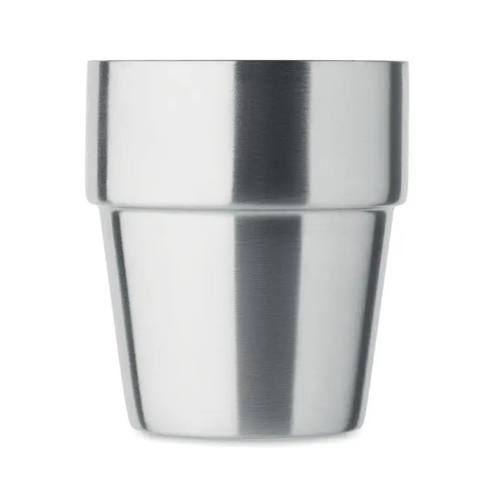 Pahar cu perete dublu 250 ml din oțel inoxidabil cu finisaj periat și bandaj orizontal distinct pentru băuturi