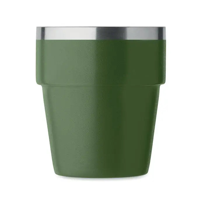 Pahar cu perete dublu 250 ml verde măsliniu izolat cu margine eleganta din oțel inoxidabil