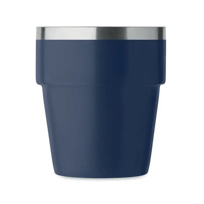 Pahar cu perete dublu 250 ml albastru închis izolat cu margine din oțel inoxidabil pentru călătorii