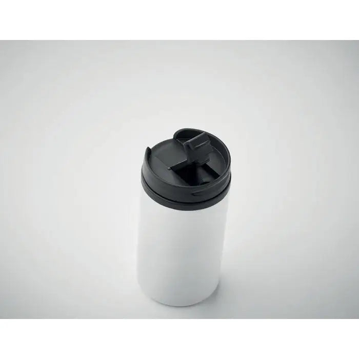 Pahar cu perete dublu alb cu capac flip-top negru izolat termic de 250 ml pentru calatorii