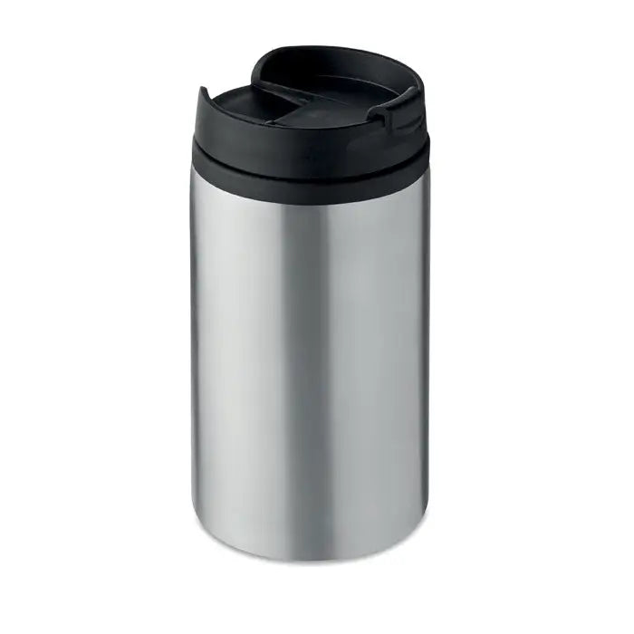 Pahar cu perete dublu 250 ml din inox cu capac negru cu clapeta pentru calatorii