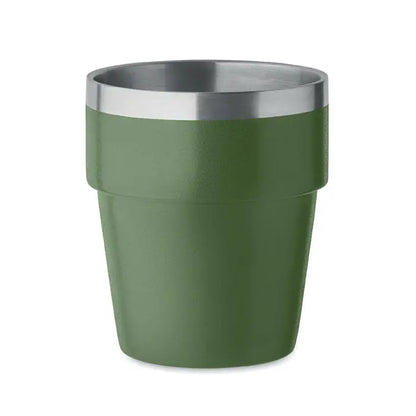 Pahar cu perete dublu 250 ml olive green izolat cu rim metalic argintiu sleek