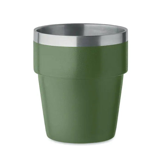 Pahar cu perete dublu 250 ml olive green izolat cu rim metalic argintiu sleek
