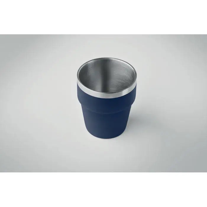 Pahar cu perete dublu 250 ml albastru navy izolat cu margine din inox pentru bauturi calde si reci