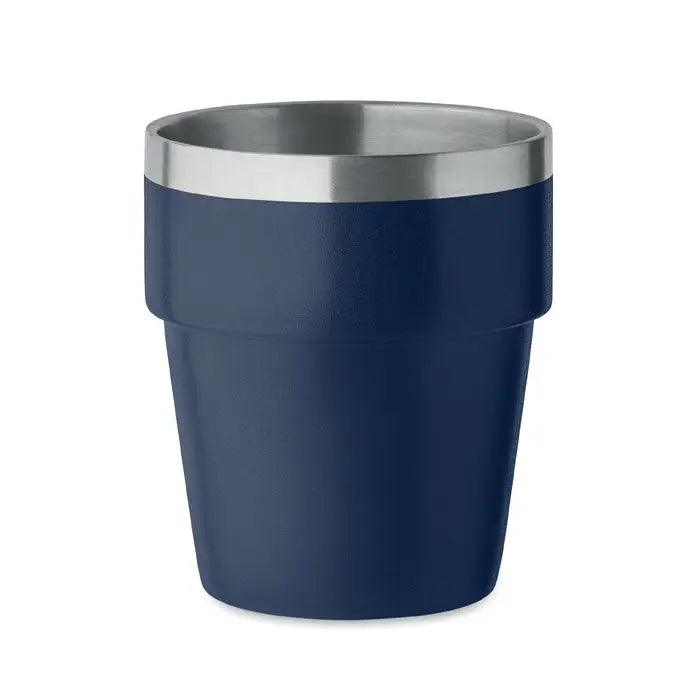 Pahar cu perete dublu 250 ml albastru închis izolat cu margine din oțel inoxidabil argintiu
