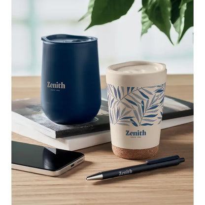 Pahar cu perete dublu zenith albastru închis 300 ml izolat termic cu finisaj mat și capac asortat