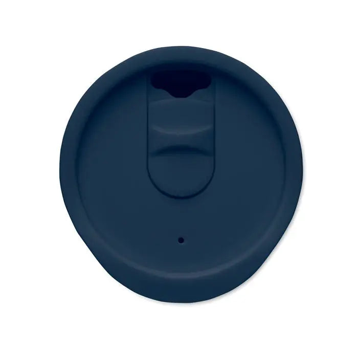 Pahar cu perete dublu 300 ml cu capac din silicon albastru închis și sigiliu flip-top cu orificiu pentru băut