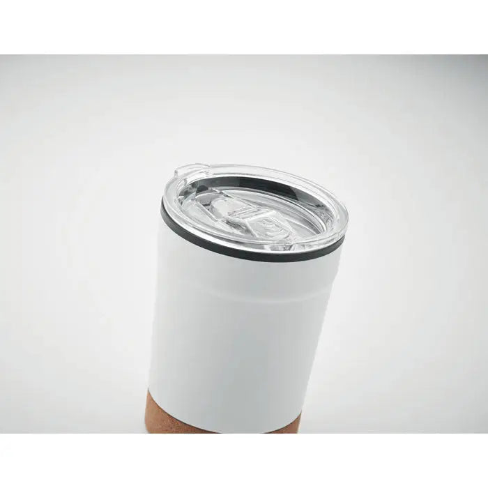 Pahar cu perete dublu alb de 300ml izolat cu capac transparent si inel de etansare negru
