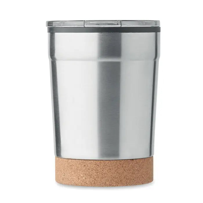 Pahar cu perete dublu 300ml din inox izolat cu capac transparent si baza de pluta