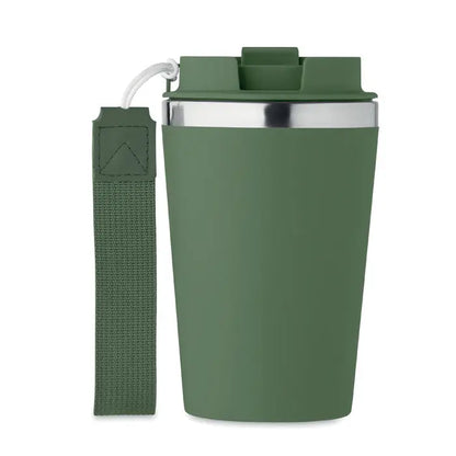 Pahar cu perete dublu 350 ml olive green termos cu rimă inoxidabilă și curea asortată pentru călătorii