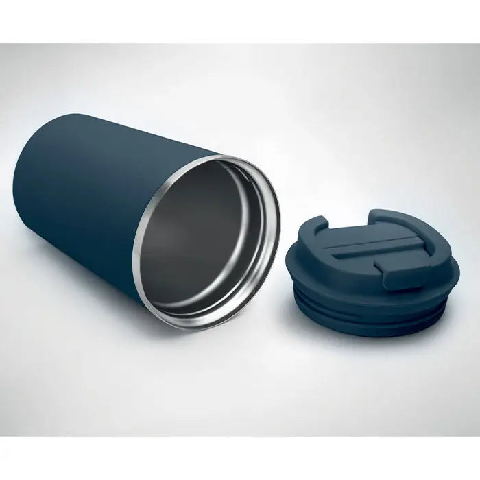 Pahar cu perete dublu 350 ml albastru închis izolat cu capac asortat și interior din oțel inoxidabil