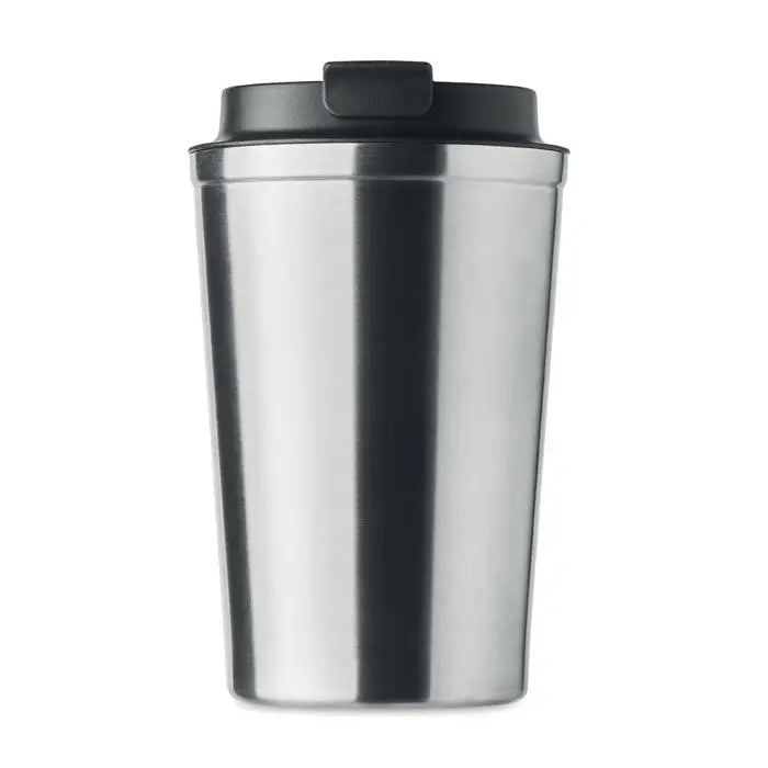 Pahar cu perete dublu 350 ml din otel inoxidabil cu capac negru ideal pentru calatorii