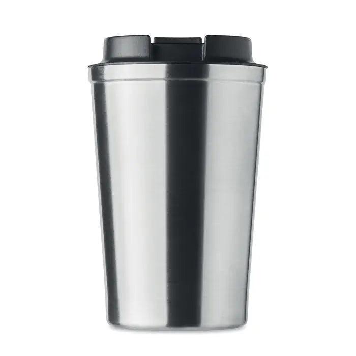 Pahar cu perete dublu 350 ml din otel inoxidabil cu capac flip-top negru pentru calatorii