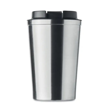 Pahar cu perete dublu 350 ml din otel inoxidabil cu capac flip-top negru pentru calatorii