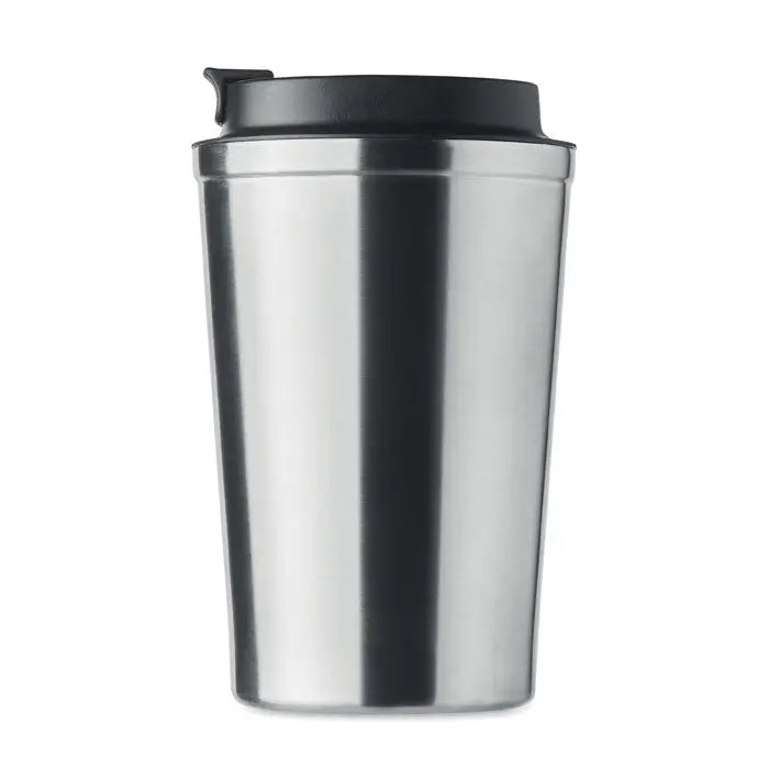 Pahar cu perete dublu din otel inoxidabil de 350 ml cu capac negru ideal pentru calatorii