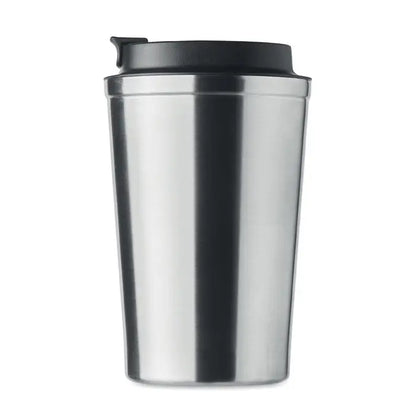 Pahar cu perete dublu din otel inoxidabil de 350 ml cu capac negru ideal pentru calatorii