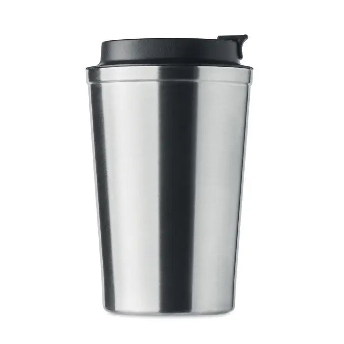Pahar cu perete dublu 350 ml din inox cu capac negru rabatabil ideal pentru calatorii