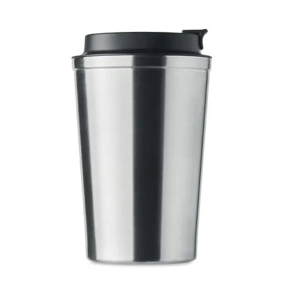 Pahar cu perete dublu 350 ml din inox cu capac negru rabatabil ideal pentru calatorii