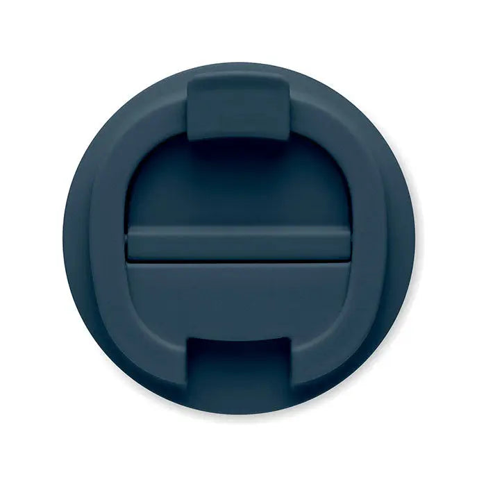 Dark blue silicone lid with hinged push-button closure for 350 ml double wall cup pahar cu perete dublu