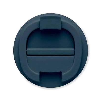 Dark blue silicone lid with hinged push-button closure for 350 ml double wall cup pahar cu perete dublu