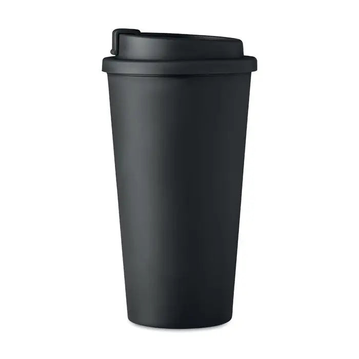 Pahar cu perete dublu de 450 ml negru mat cu capac potrivit pentru calatorii