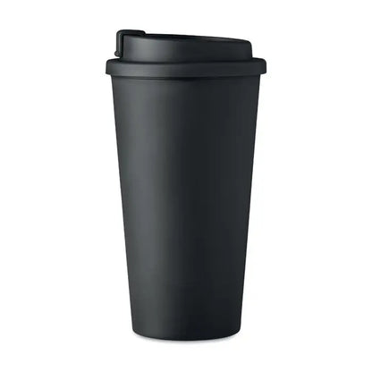 Pahar cu perete dublu de 450 ml negru mat cu capac potrivit pentru calatorii